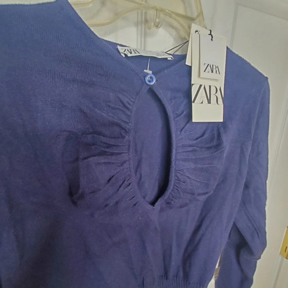 Zara Knit Jumper Navy Blue Cut Out Keyhole Sweater Large #169 Feminine Preppy